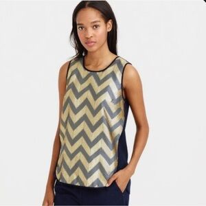J. Crew Gold Gilded Chevron Navy Keyhole Tank Top